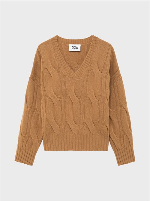 Maglia boxy in lana con lavorazione a trecce ALPHA STUDIO | AD8191A2113